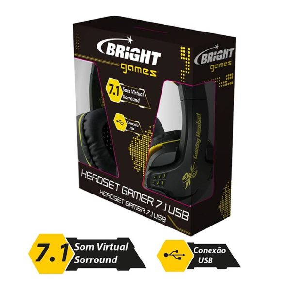 Fone de ouvido Headset gamer 7.1 conexão USB cabo 1,8m preto e amarelo Bright - 0354 - Image 4