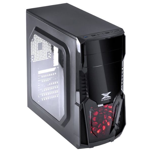 Gabinete gamer VX Gaming Kepler com janela lateral acrílica preto frontal acrílico 1 fan LED vermelho - Image 2
