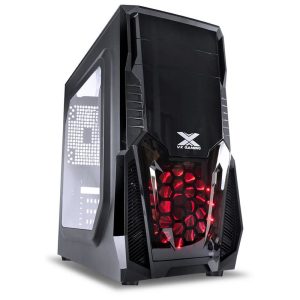 Gabinete gamer VX Gaming Kepler com janela lateral acrílica preto frontal acrílico 1 fan LED vermelho
