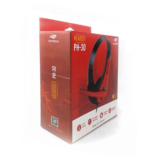 Headset gamer C3Tech c/microfone P2 preto e vermelho PH-30BK - Image 4