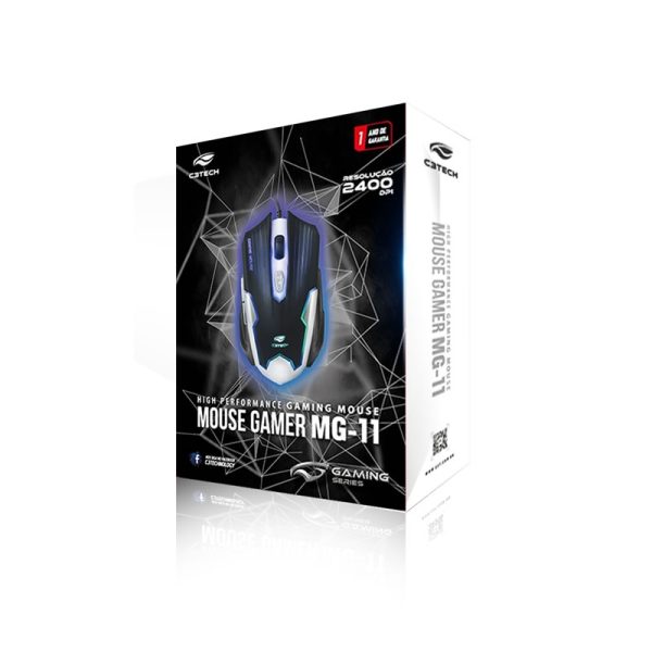 Mouse gamer C3Tech MG-11BSI, 2400 DPI, 6 Botões, LED multicores, USB, Preto/Prata - Image 4