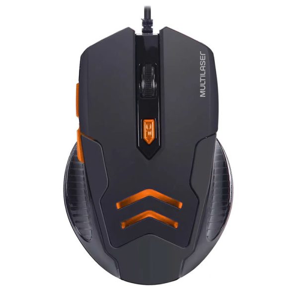 Mouse gamer Multilaser 3200DPI 6 botões preto/laranja com Mouse Pad - MO274