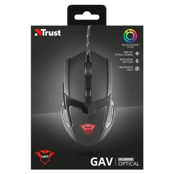 Mouse gamer Trust GXT 101 GAV, LED multicolor, 4800DPI, 6 botões, preto - 21044 - Image 5
