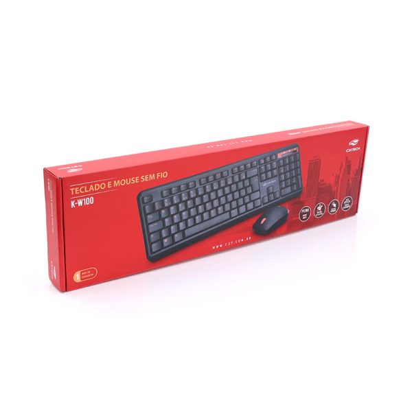 Kit Teclado e Mouse sem fio C3Tech, nano receptor USB, ABNT2, Preto/Vermelho - K-W100BK - Image 4