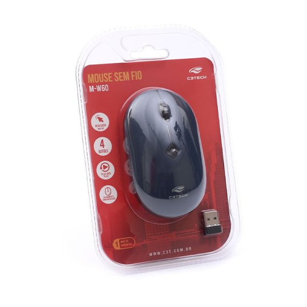 Mouse sem fio C3Tech RC, 1600DPI, nano USB, 2x pilhas AA, azul - M-W60BL - Image 4