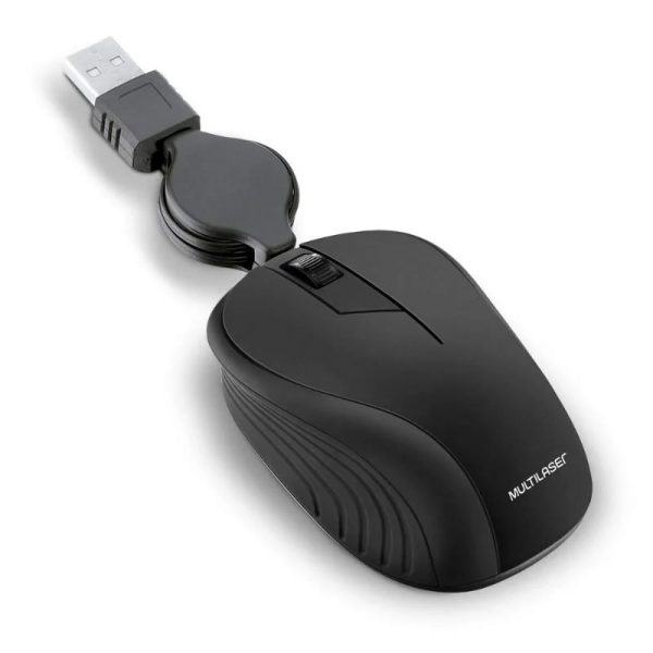 Mouse com fio Mini USB 800DPI cabo de 75cm 3 botões textura emborrachada retrátil preto - MO205 - Imagem 2