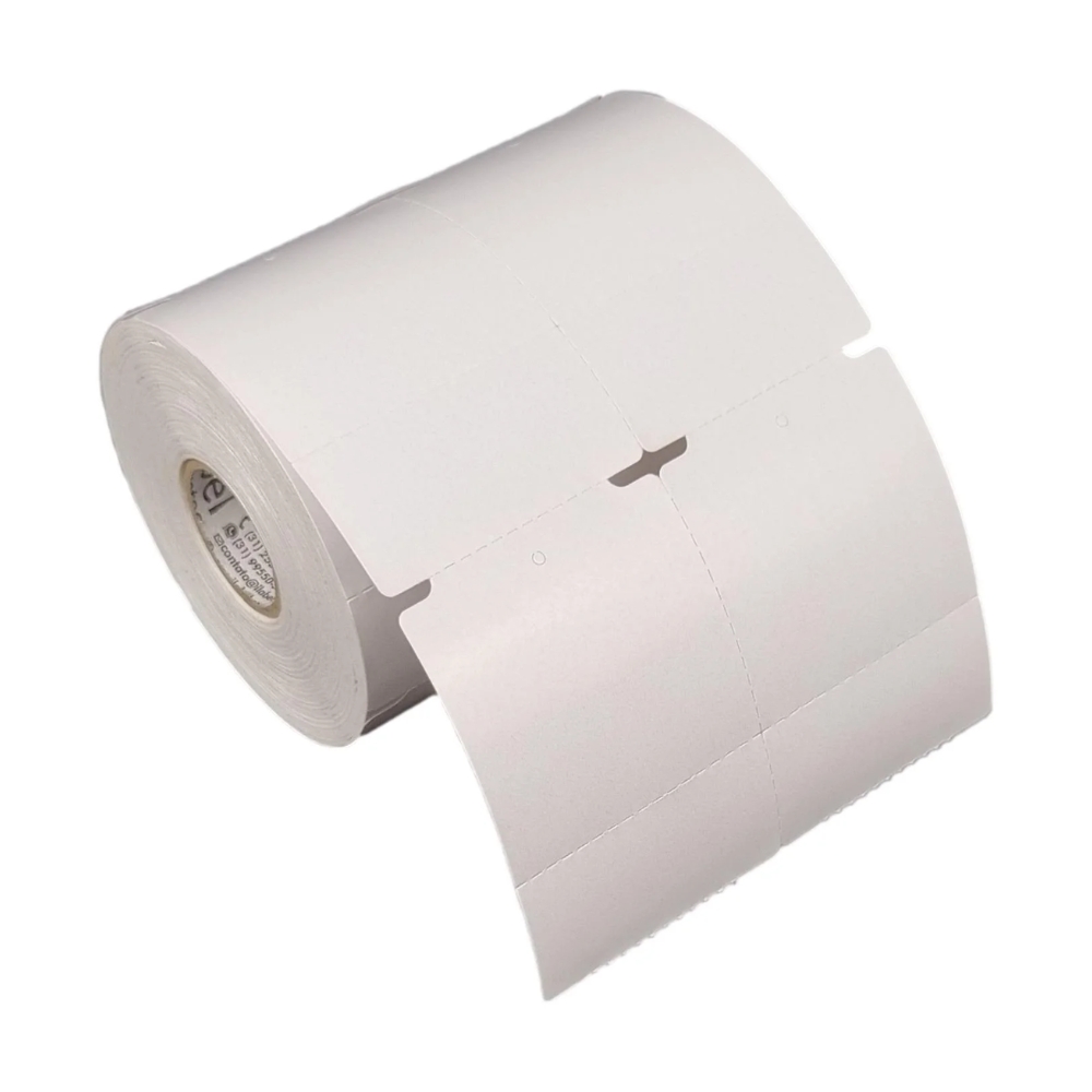 Etiqueta Tag Roupa 50x75mm 2 Col 1 Picote Adesiva Branca P Ribbon Rolo Com 30m