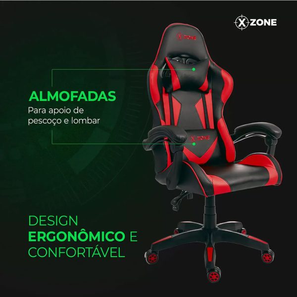 Cadeira Gamer Xzone Premium CGR-01, Almofada, Encosto Reclinável, Ajuste de altura e base Giratória - Image 3