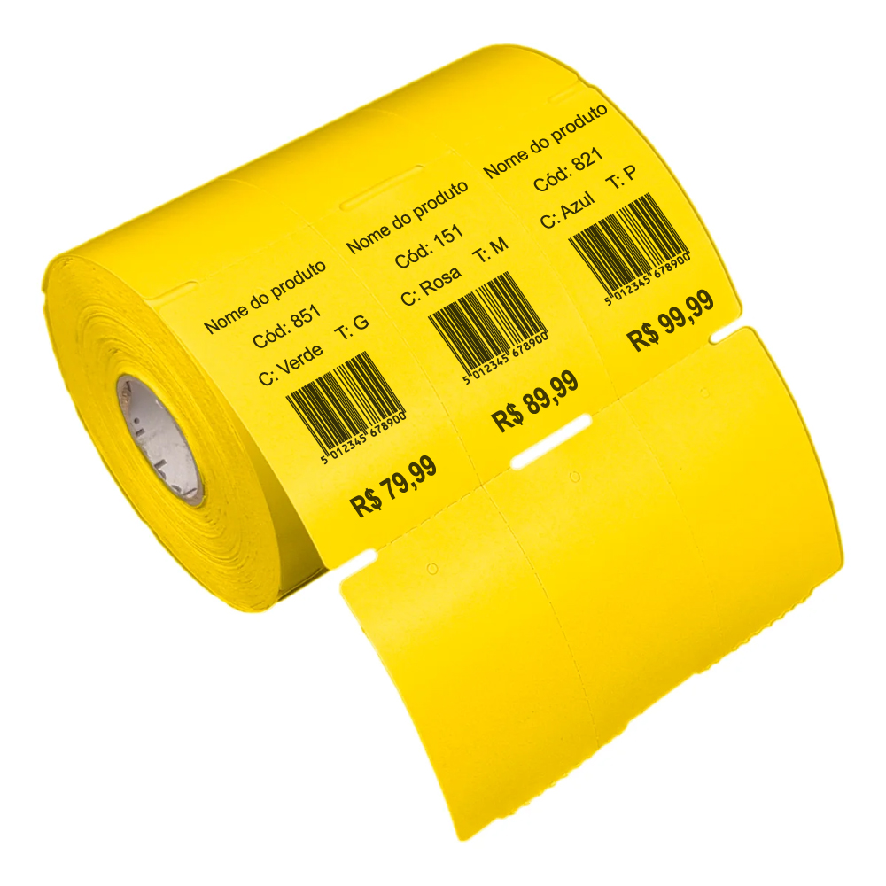 Etiqueta Tag Roupa 35x60mm 3 Colunas Sem Picote Térmica S/ Ribbon Amarela