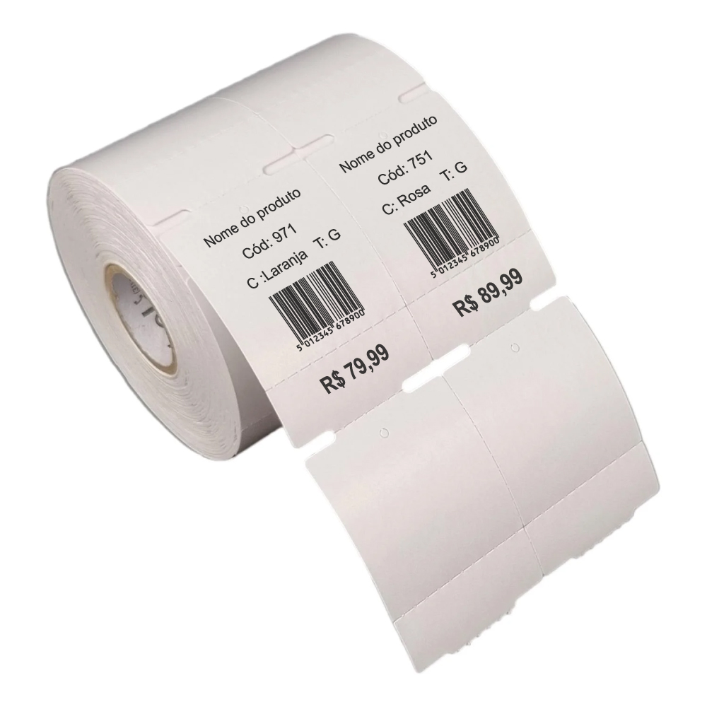 Etiqueta Tag Roupa Adesiva 40x60mm 2 Colunas E 1 Picote Termica S/ribbon