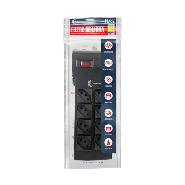 Filtro De Linha Coletek Fl-82bk, 8 Tomadas, 10ah, Bivolt, Preto - Imagem 2