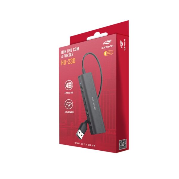 Hub Usb 2.0 4 Portas C3tech - Hu-230bk